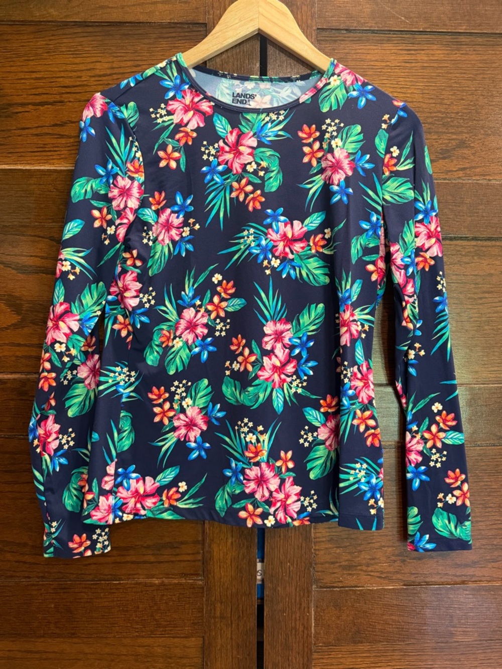 Lands' End small Long Sleeve Top Floral swim shirt rash guard sun protection